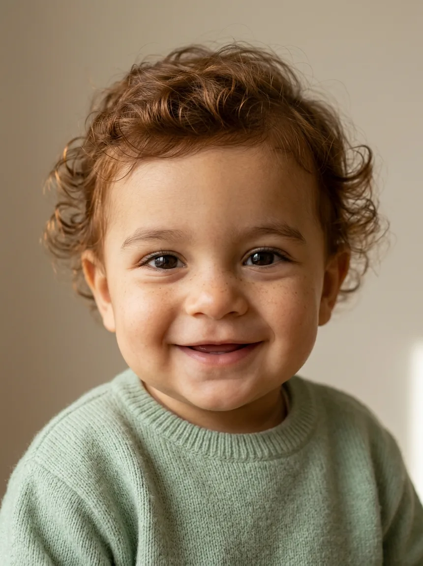 A baby portrait blending a bearded father and a red-haired, freckled mother, made with Nano Banana 2