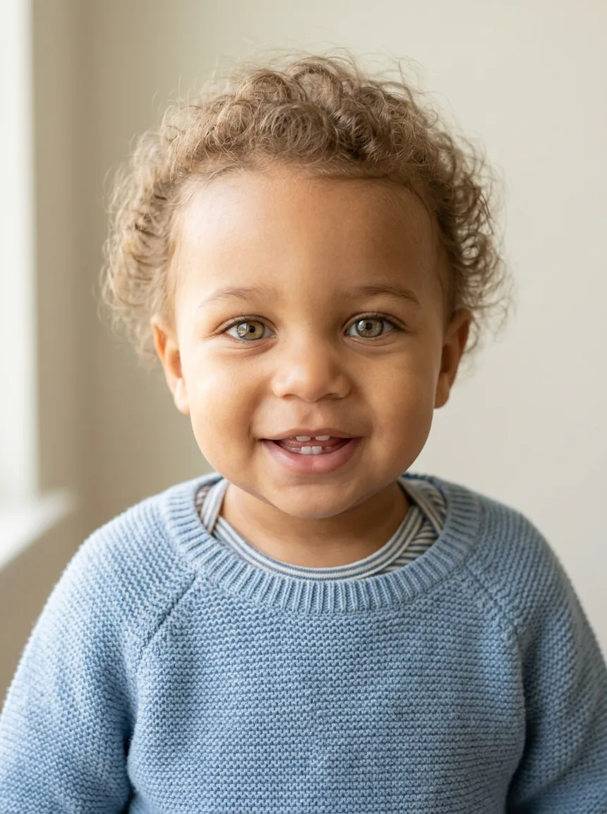 A curly-haired baby boy generated from a Black father and a blonde mother, made with Nano Banana 2