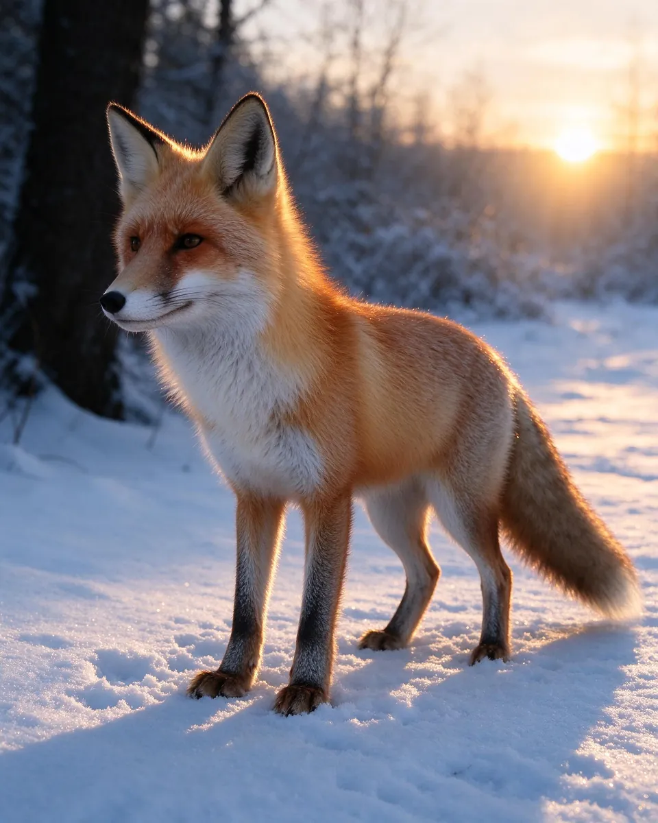 Un zorro rojo sobre nieve fresca al amanecer, hecho con Seedream 5 Flash